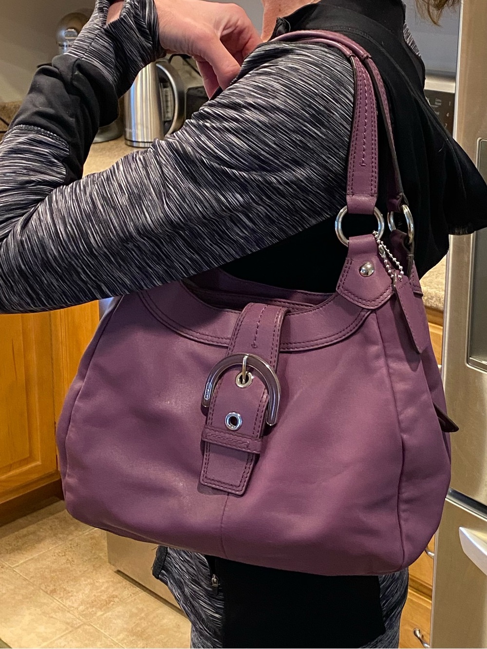 Coach SoHo Hobo Leather Shoulder Bag F17219 SV/Berry Purse Lynn